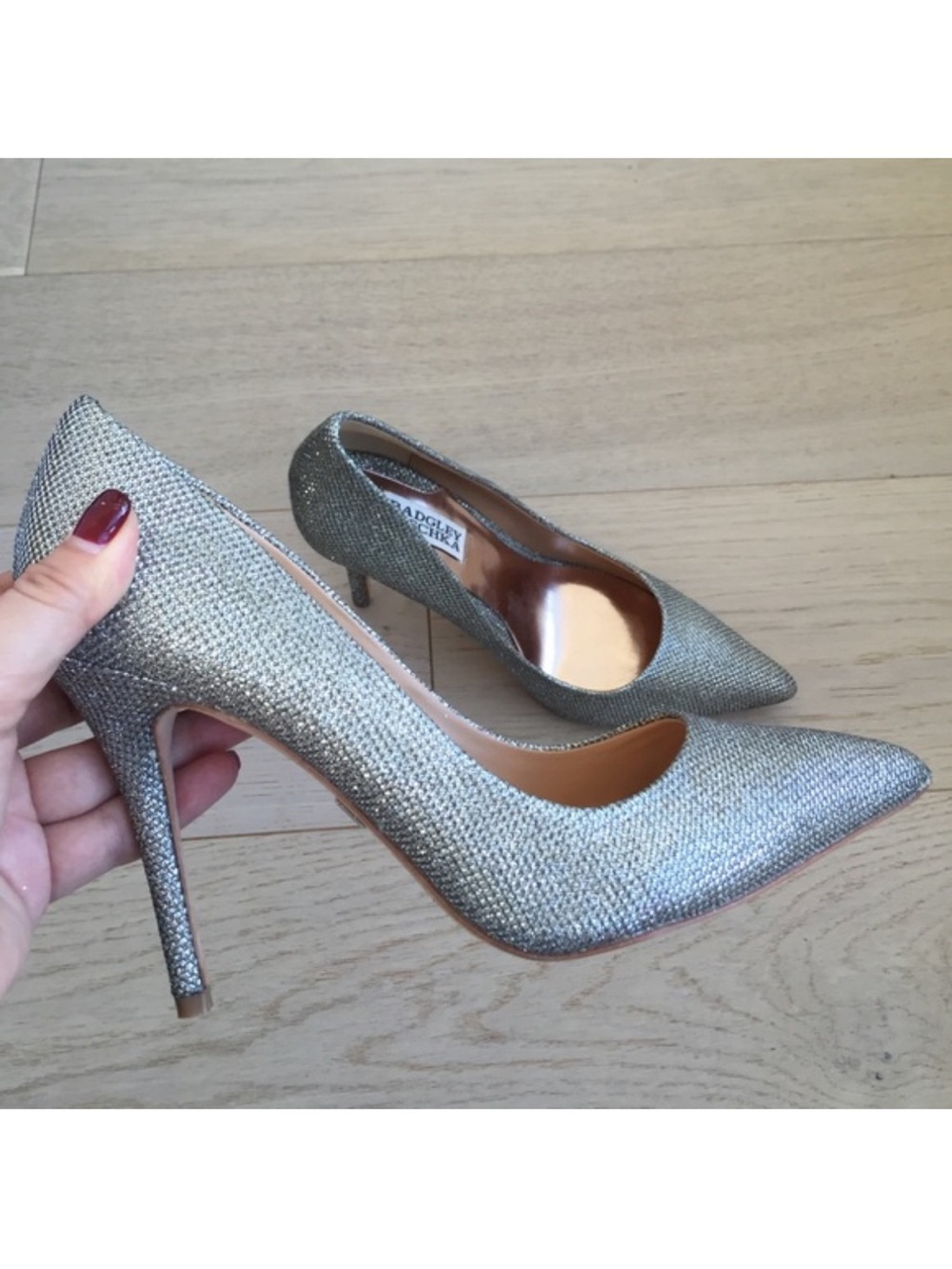Badgley Mischka Metallic Silver Pointed-Toe Stiletto Pumps 7